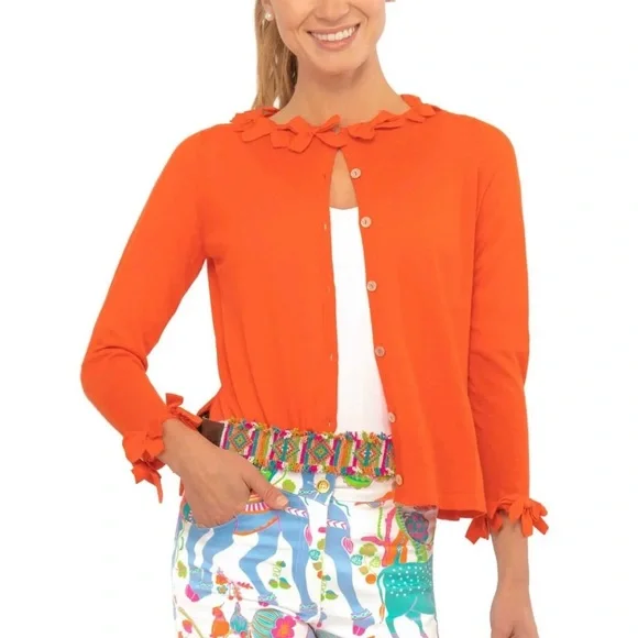 Gretchen Scott Breakfast at Tiffany’s Burnt Orange Bow Cardigan - Picture 1 of 5